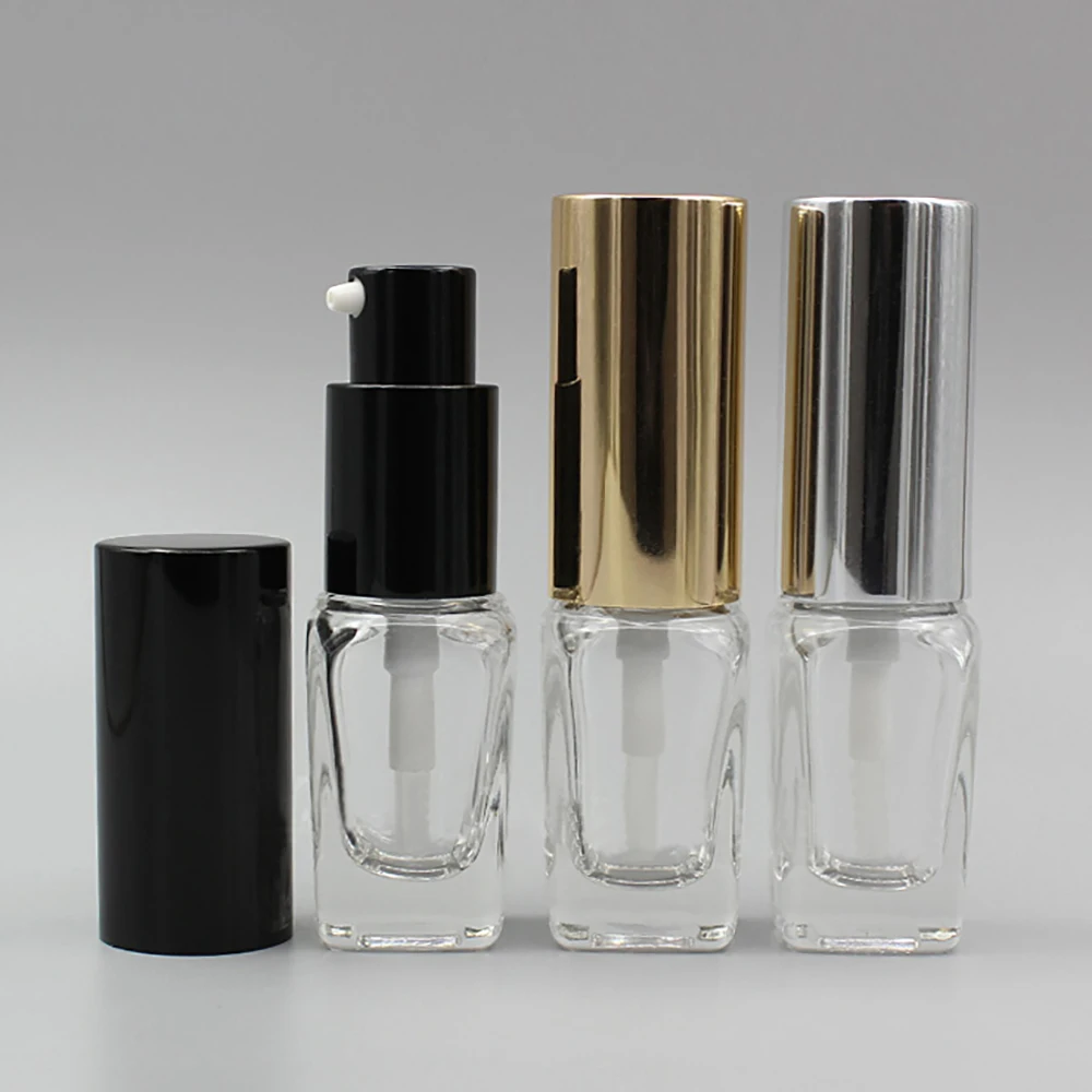 10ml Lotion Bottle Dispenser with Black/Silver/Gold Pump, Clear Square Bottle