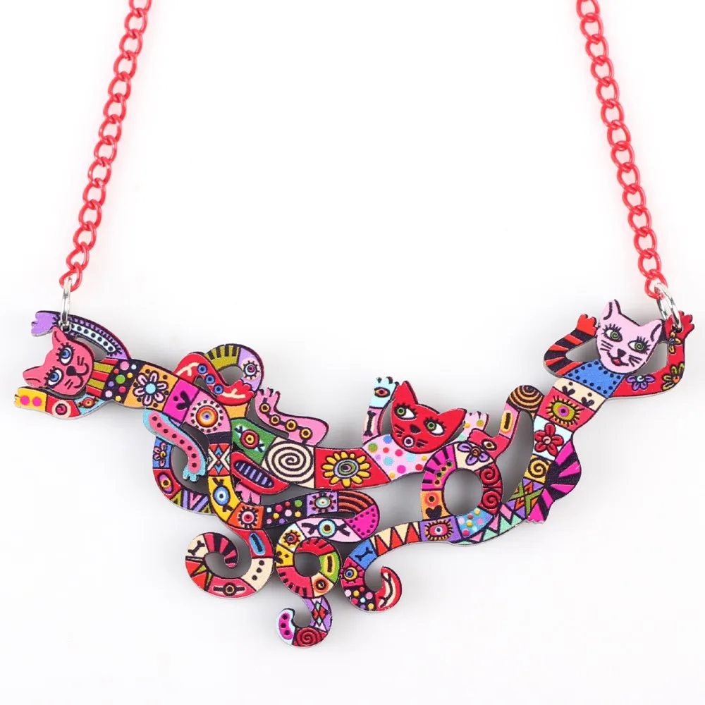 Bonsny Cat Necklace Acrylic Brand New Pendant Accessories Autumn Winter Pet Animal Multicolor Girl Woman Fashion Jewelry