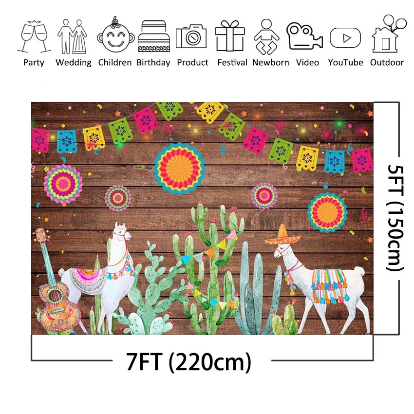 Mexican Fiesta Theme Backdrop Summer Cinco De Mayo Birthday Party Decoration Cactus Mexico Wood Photography Background