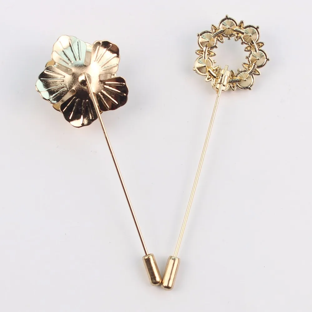 Advanced Men Retro Golden Leaf Branch Flower Brooch Pins Collar Suit Stick Breastpin Diamante Pin Men's Suit Dressup