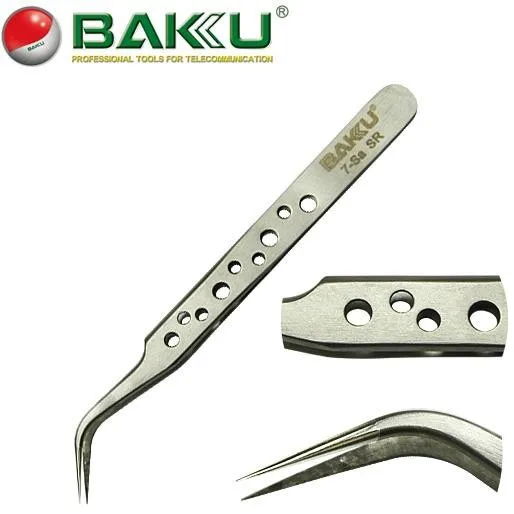 BK 7-Sa SR, Advanced Non-magnetic Stainless Anti-frictional Curved Tips Tweezer,Ultra Rigidity,Ultra Fine Point