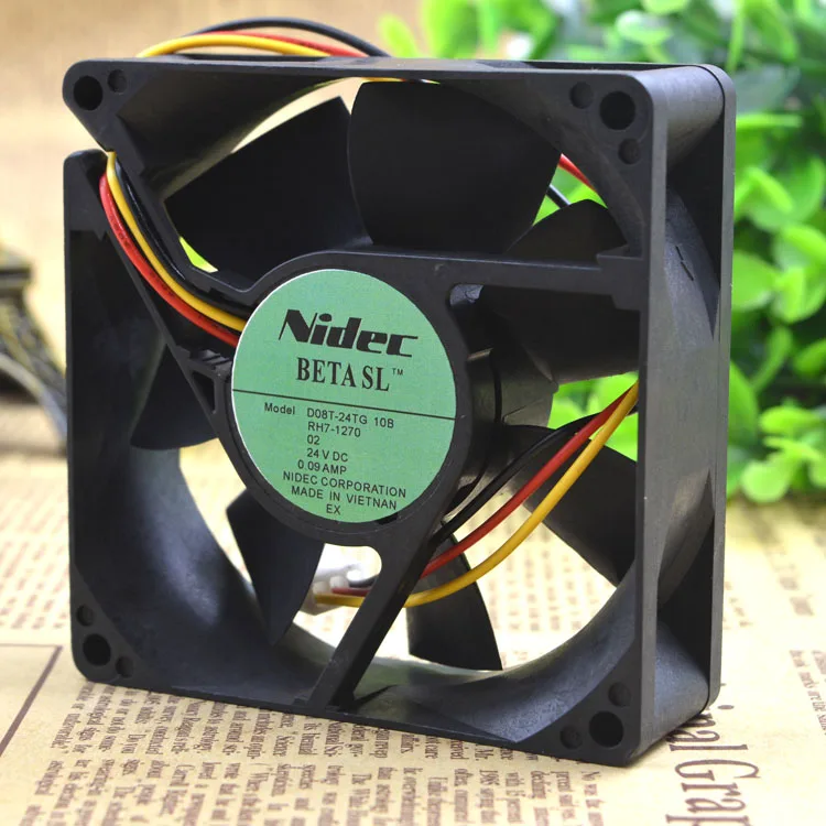 

Nidec D08T-24TG 04B 24V 0.09A 8CM 8025 3 wire cooling fan