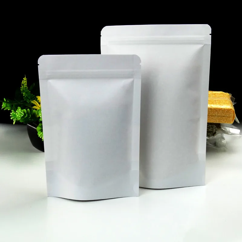 

5.5''x7.9'' (14x20cm) Zipper Lock White Kraft Paper Packaging Doypack Pouch for Tea Food Coffee Stand Up Party Ziplock Bag DHL