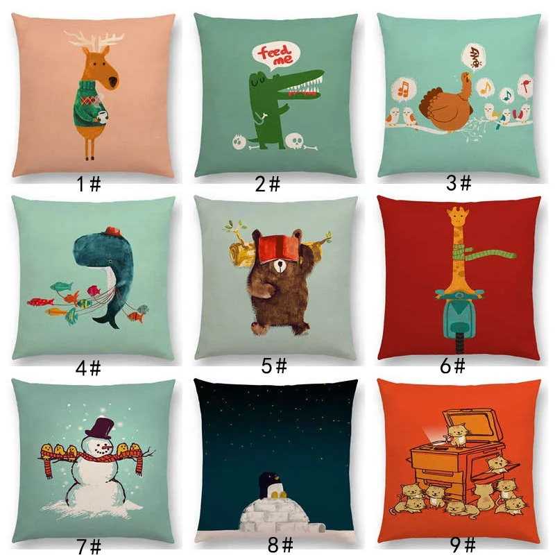 Latest Funny Cartoon Cute Animals Good Friends Cat Birds Polar Bear Cushion Cover Giraffe Crocodile Colorful  Pillow Case