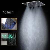 High Quality 16 inch Rain Shower Head Ceiling Square Showerhead Stainless Steel Mirror Finished LED 3 Color Change