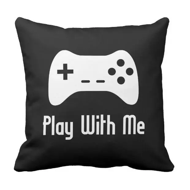 Funny Play With Me Vedio Game Cushion Cover Black Novelty Gamer Heartbeat Design Throw Pillow Case Gaming Controller Room Decor