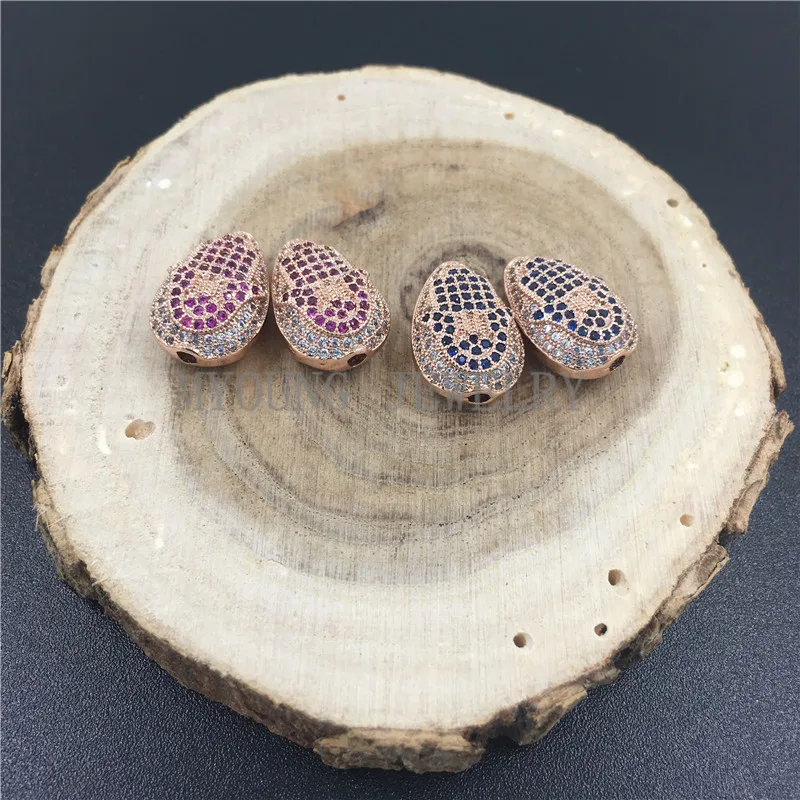 MY0685 Pear Shape Micro Pave Beads,Water Drop Rose Gold Color Micro Inlay Zircon Beads,Brass Necklace Bracelet DIY Hole Beads