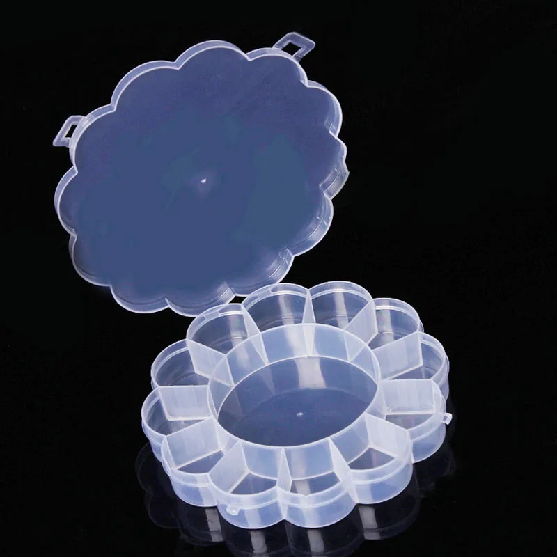 50pcs 15.5*15.5*2.5cm 13 Lattice Fixed Flower Shape Clear Transparent Plastic Box Jewelry Storage Organizer Case ZA4698