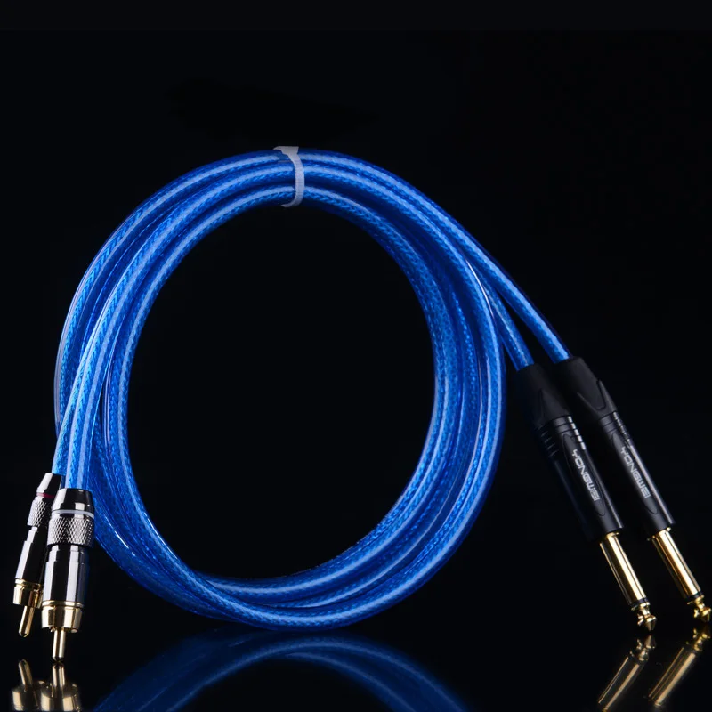 WinAqum Professional Gold Plated Dual 6.35mm TS Coaxial Audio Cable To 2 RCA Plug Coax Adapter Video Wire L602