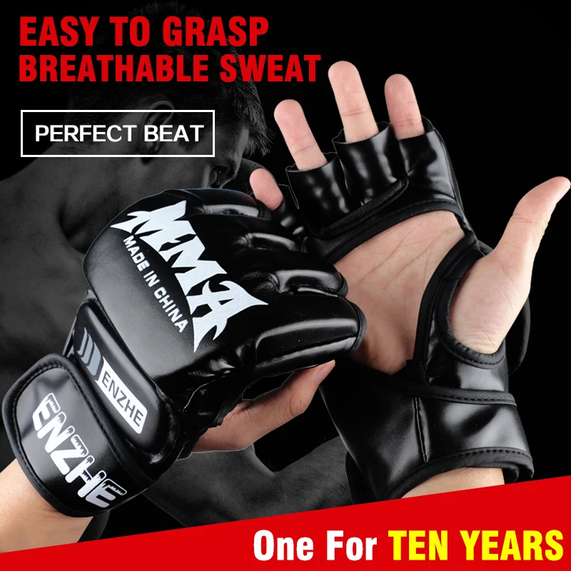 Adult Thick Boxing Gloves MMA Gloves Half finger Taekwondo Protector Fight MMA Sandbag Glove Professional Training Equipment