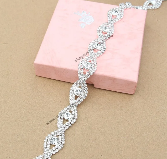 1 yard/pack 1.6cm fashion twist 8-shape clear crystal rhinestone chain bridal wedding dress decoration trims garment accessory