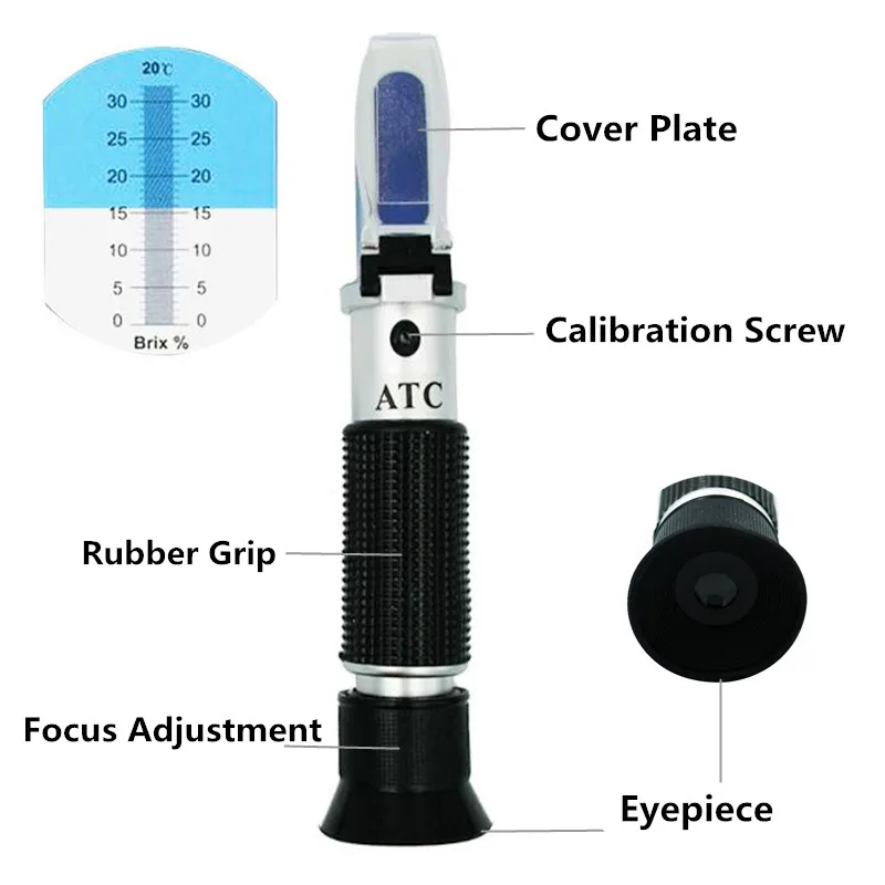 Handheld Brix Refractometer Sugar Tester Meter Saccharimeter ATC Sugar 0-32% Concentration Densimeter For Fruit Juice Grapes