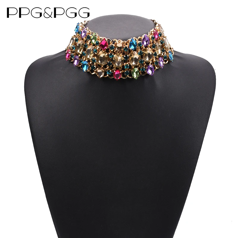 Fashion Colorful Clear Champagne Crystal Large Collar Choker Necklace Women Indian Statement Big Bib Necklace Jewelry 2024 New