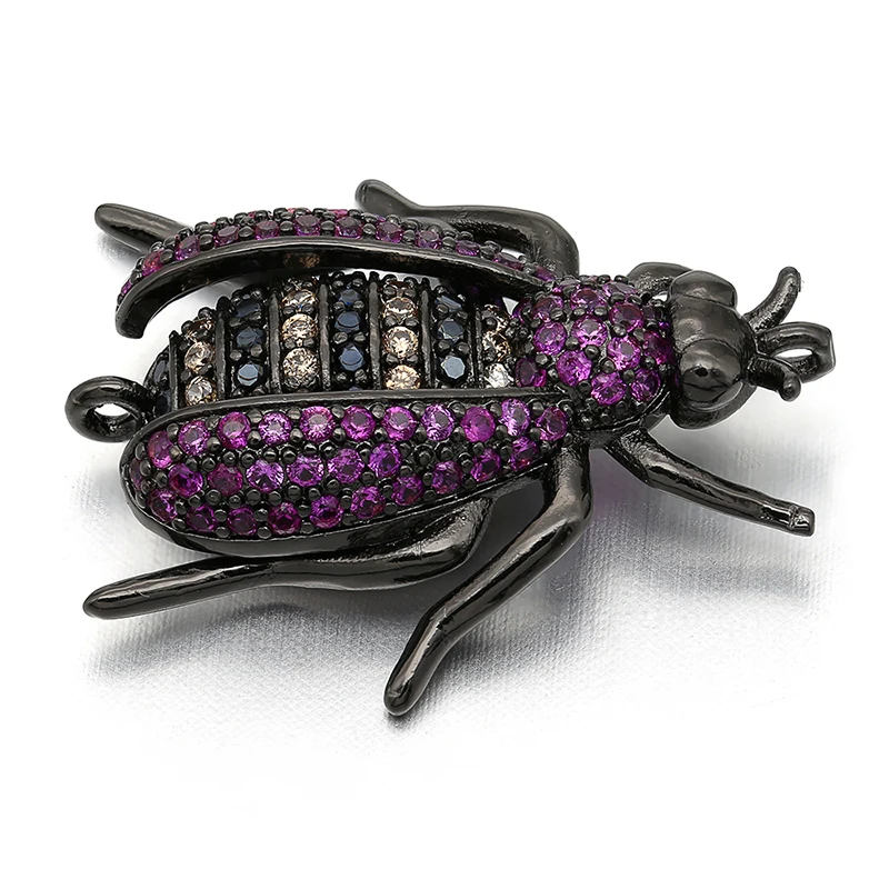 21*24mm Best Quality Handmade Brass Cubic Zirconia Beetle Charms Connectors, Mixed Color, Hole: 1mm, Model:VS243