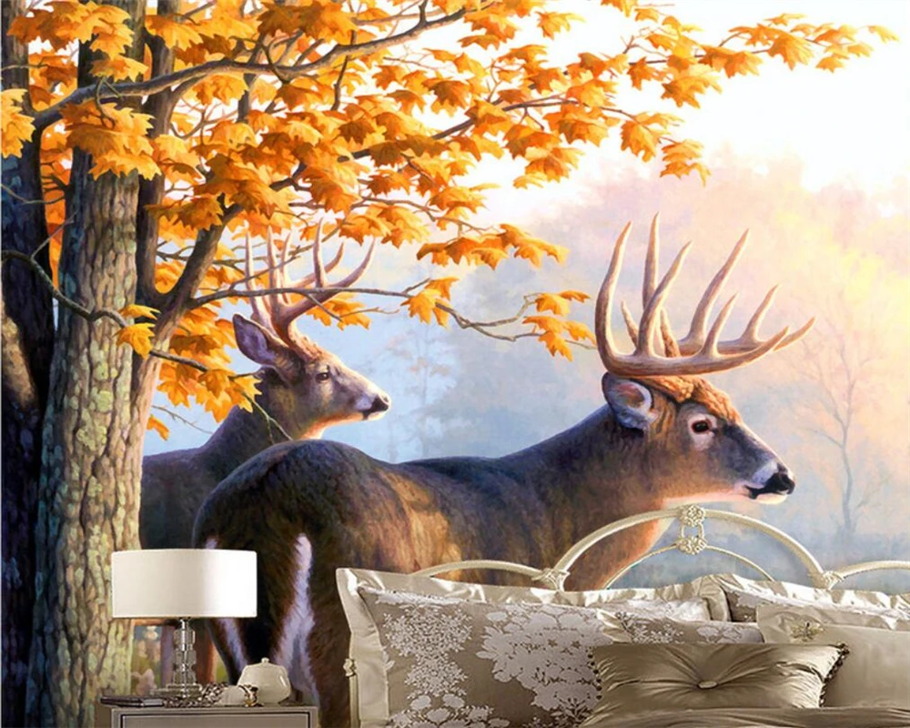 

beibehang Custom wallpaper beautiful hand painted elk autumn TV sofa background home decoration 3d wallpaper papel de parede