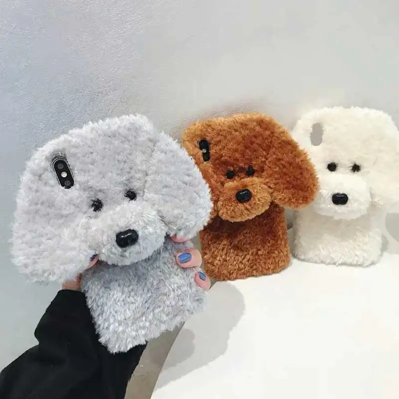 New Winter Teddy Dog Fluffy Phone Case for iPhone 13 12 11 14 Pro Max XS Max XR SE Fur Warm Cover for iPhone 8 8plus 6 7 Plus X