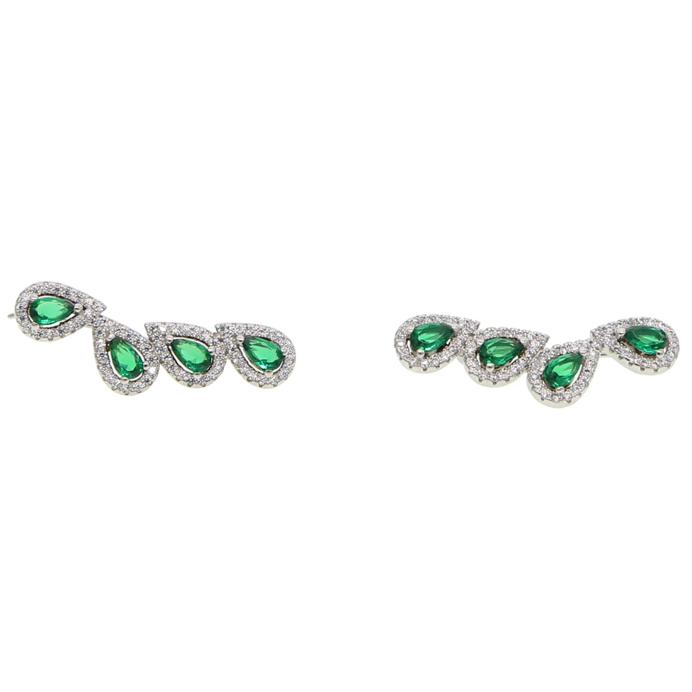 Bling AAA Green Cz Stone Long Ear Climber Stud Earring For Women Romantic Wedding Gift Fashion Teardrop Cubic Zirconia Jewelry