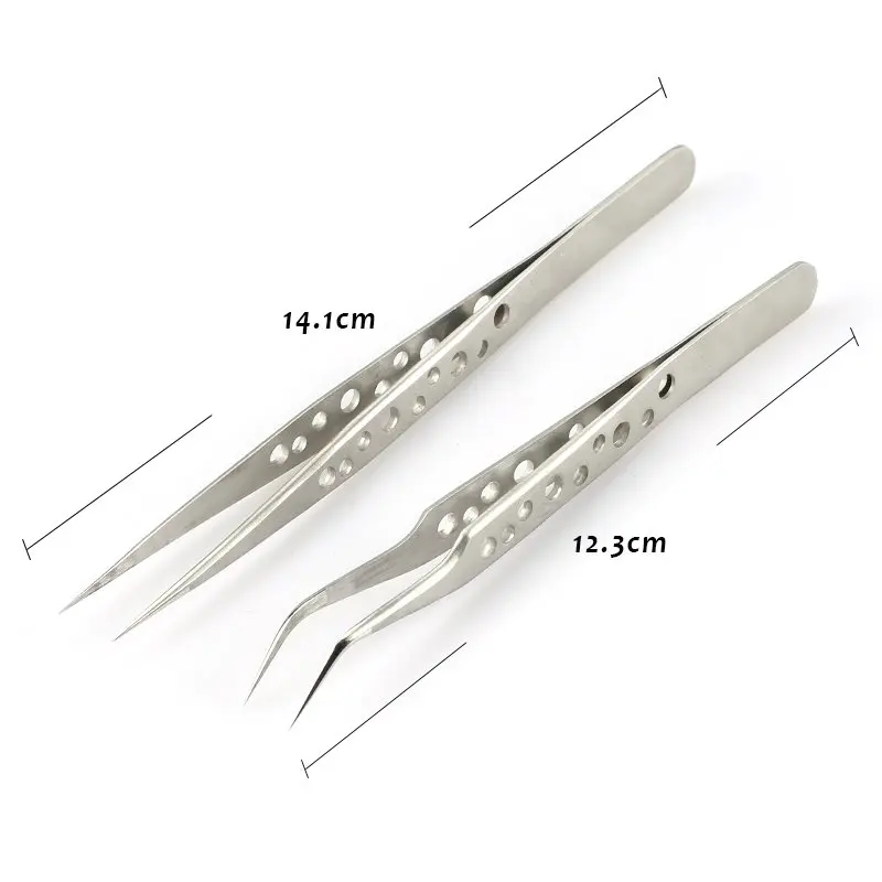 QIAO Tweezers Bend+Straight Stainless Steel Industrial Cross Stainless Steel Excellent Quality Tweezers Rhinestone Tool