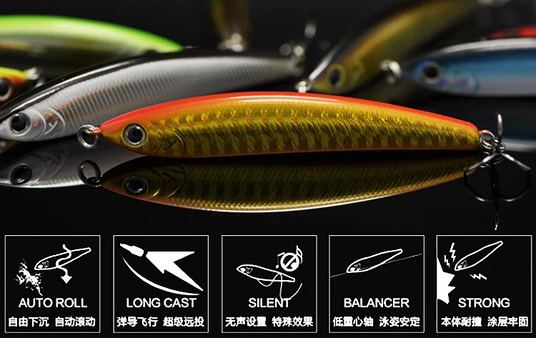 Slow Walker Fishing Lure Stroll Vibration Sinking Sway Hard Bait Artfiicial Long Cast Pencil Lures Owner Hooks 13.5g/8cm