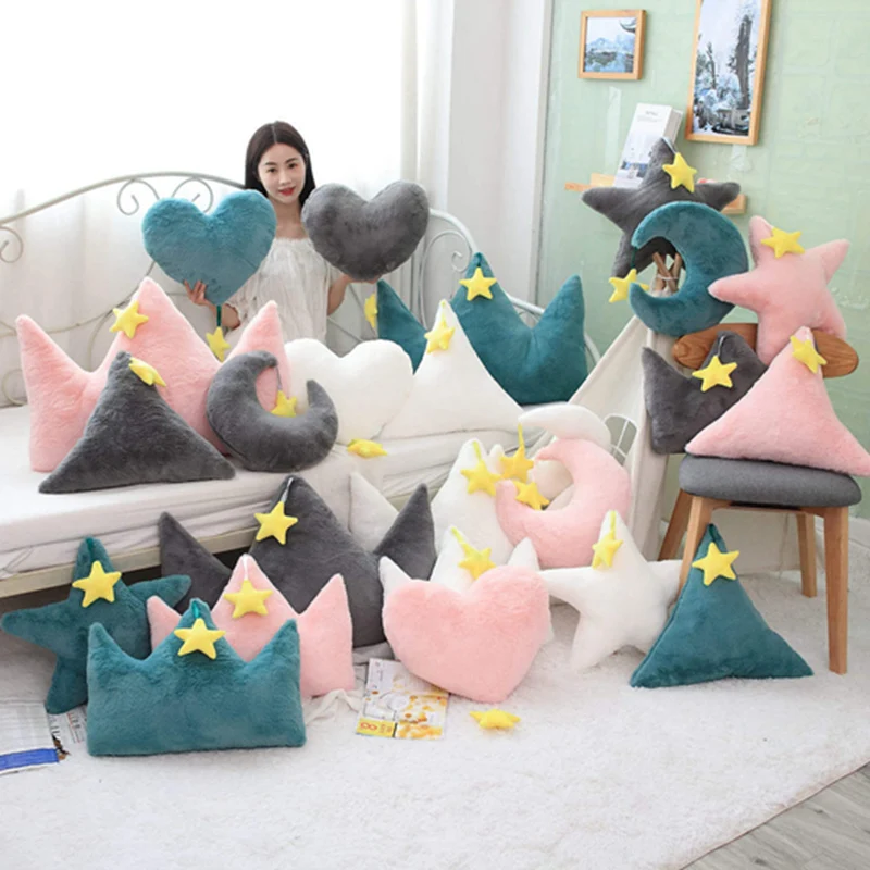 Lovely Sky Series Pillow Crown Moon Star Heart Plush Toys Soft Pillow Sofa Cushion Bed Decoration Lovely Birthday Gift For Girl