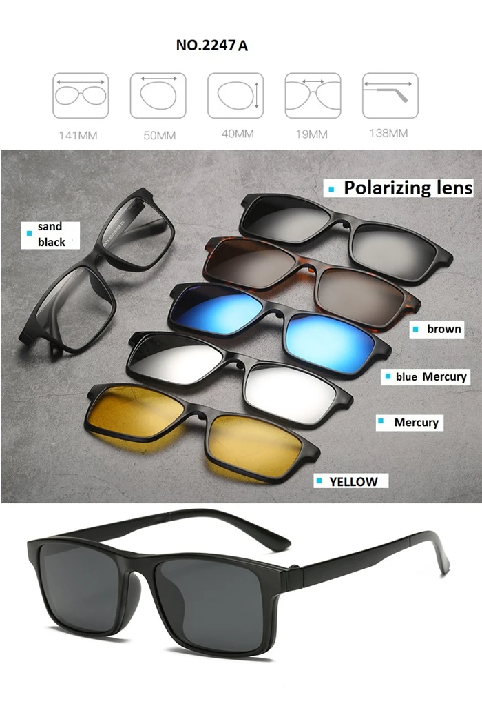 GSBJXZ Modische Myopie-Clip-Sonnenbrille für Herren und Damen mit 5 Clip-on-Sonnenbrillen, polarisierte Brillen, 0–0,5–0,75 bis –4,0 – Detail 17