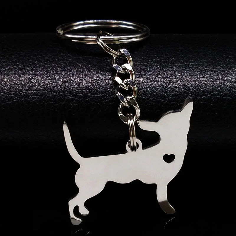 2024 Chihuahua Dog Keychain Jewelry Silver Color Stainless Steel Keychain for Women Dog Jewelry llaveros mujer K922S01