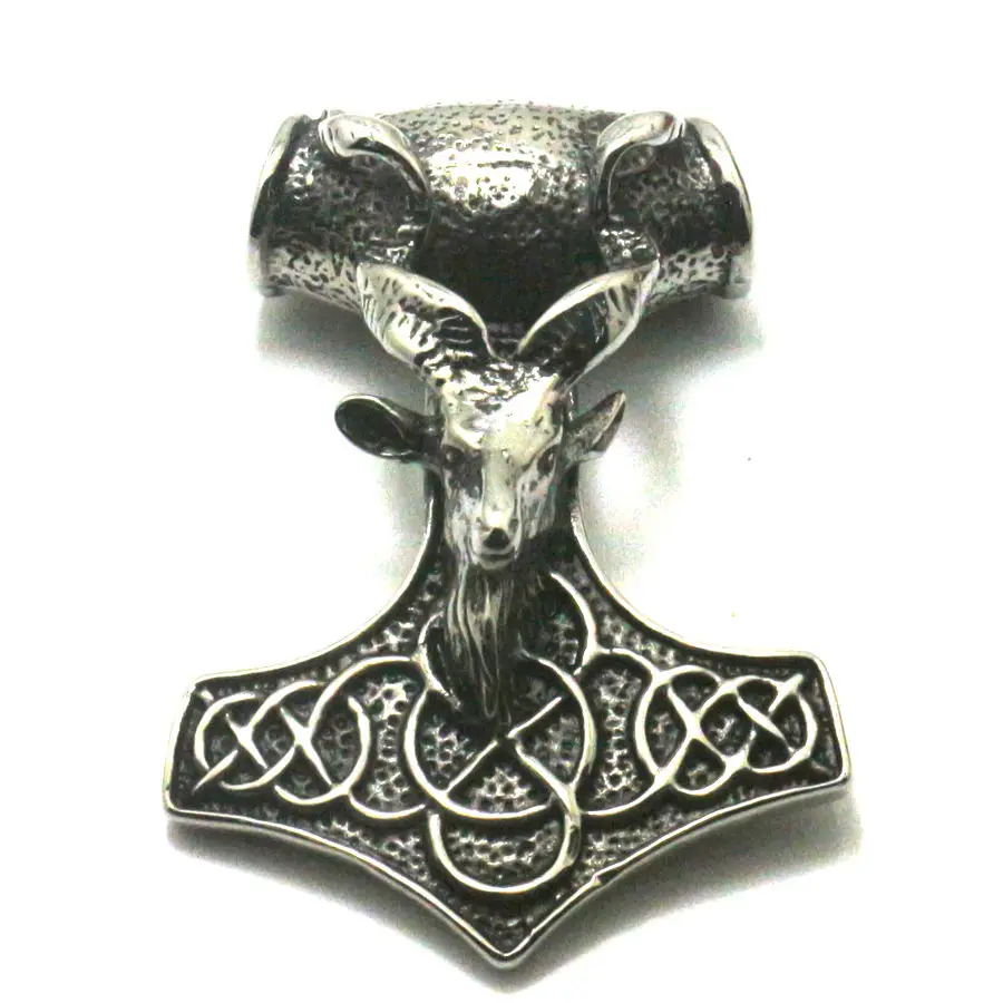 

85g Huge Heavy Men Boy Cool 316L Stainless Steel Punk Gothic Polishing Classic Goats Thor's Hammer Newest Pendant