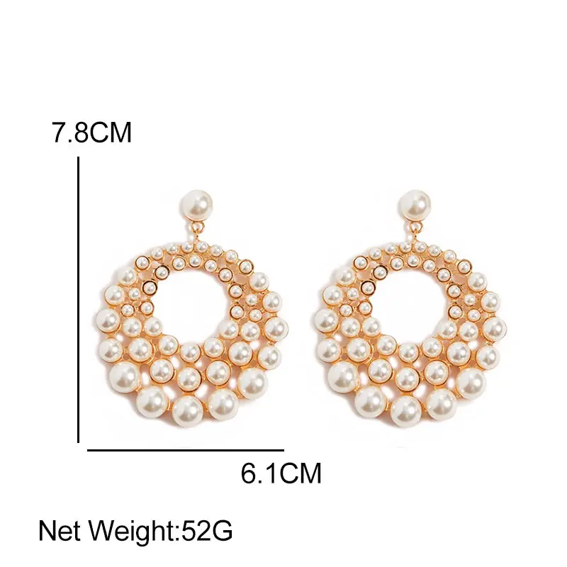 Flatfoosie 2019 Summer Pearl Drop Earrings For Women New Big Pendant Statement Freshwater Pearl Earrings Metal Jewelry Gifts