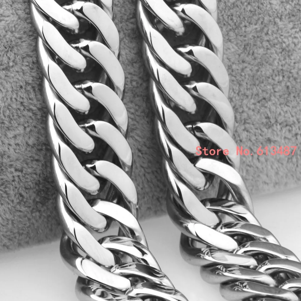 High Quality Silver Color Stainless Steel Men\'s Chain Necklace Heavy Huge Jewelry Curb Cuban Chain 7\