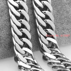 High Quality Silver Color Stainless Steel Men's Chain Necklace Heavy Huge Jewelry Curb Cuban Chain 7