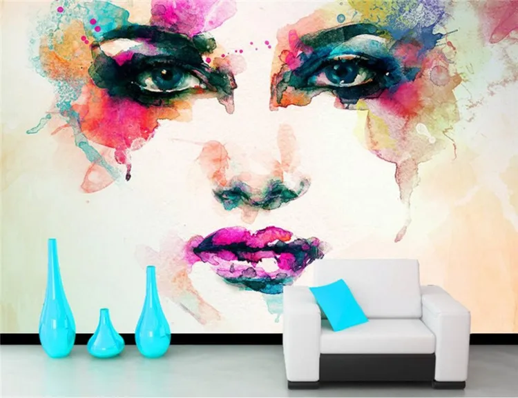 Watercolor painting mural beauty salon nail clothing store window wallpaper European art graffiti wallpaper home wall decoration