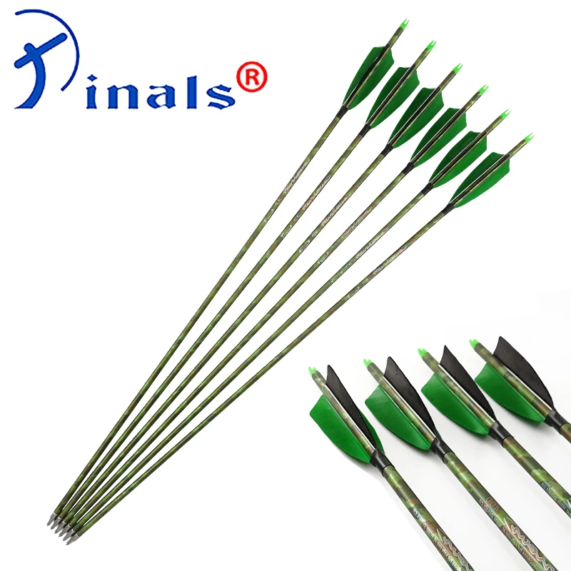 

Pinals Green Camo Carbon Arrows Spine 400 30inch ID6.2mm Shatfs Turkey Vanes Points Compound Recurve Bow Hunting Archery