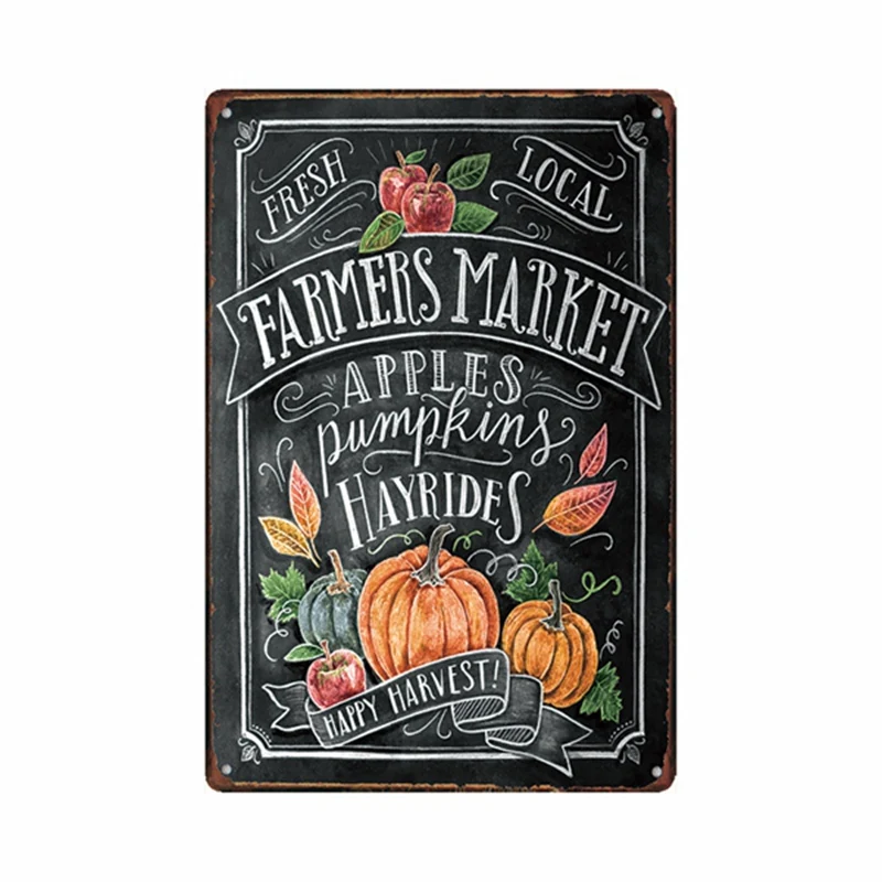 hohappyme Farmers Market Pumpkin Menu Wall Signs Art Print Stickers Pub Bar Decoration Plaque Metal Vintage Home Decor 20X30 CM