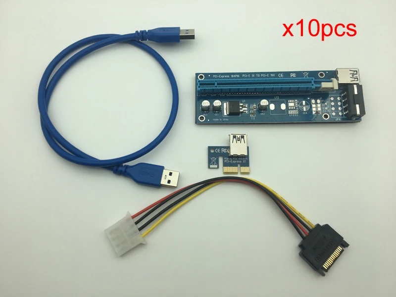 10pcs 60cm USB 3.0 PCI-E PCI Express 1x to 16x Extender Riser Card with SATA 15pin to 4pin Power Cable for Bitcoin Miner Mining