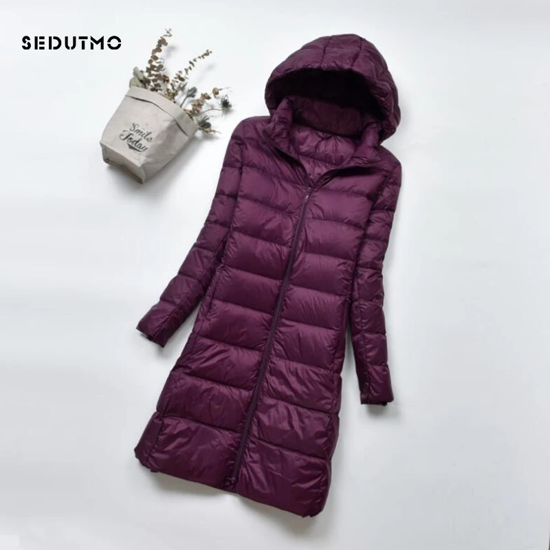 SEDUTMO Winter Womens Down Coat Long Ultra Light Thick Duck Down Puffer Jacket Slim Autumn Parkas ED522