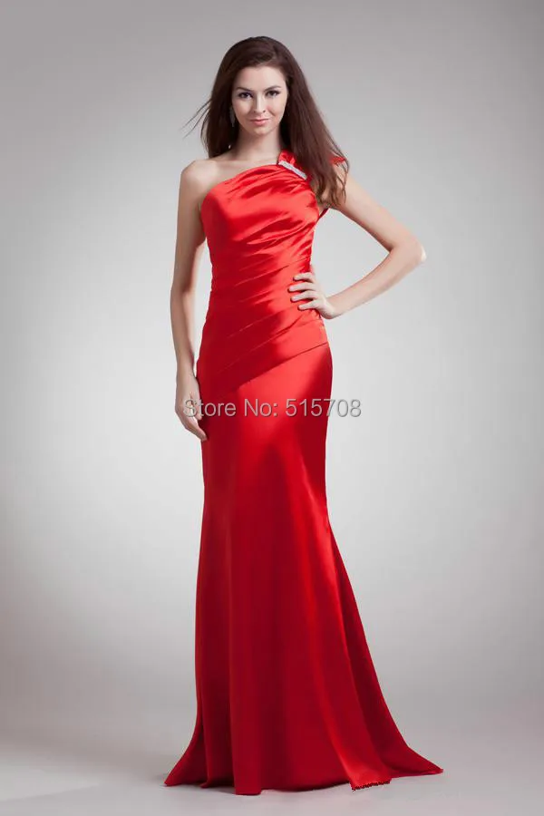 

Charming Red Evening Dresses One shoulder Open Back Sleeveless With Sequins Long Evening Prom Dresses Cheap Custom Made In China