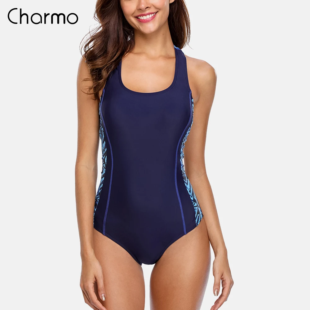 

Charmo One Piece Women Sports Swimsuit Sports Swimwear Padded Bikini Backless Beach Wear Bathing Suits Monokini solid color suit