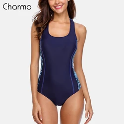 Charmo One Piece Women Sports Swimsuit Sports Swimwear Padded Bikini Backless Beach Wear Bathing Suits Monokini solid color suit