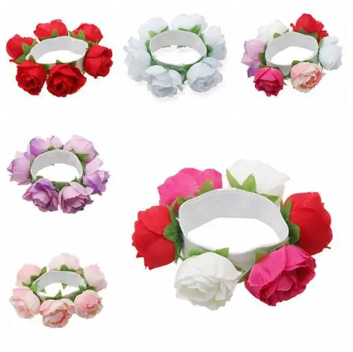 10pcs Fashion Bohemian Women Rose Flower Hair Scrunchies Hair Bands Ties Ponytail Holder Hair Accessories Girl Floral Head Bands