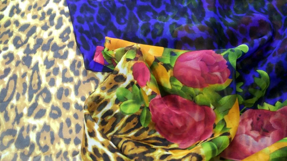 Pure Natural Silk Fabric Leopard Flowers Prints Super Thin 100% Mulberry Silk Chiffon Fabric Textile For Dress Cloth Scarf Telas