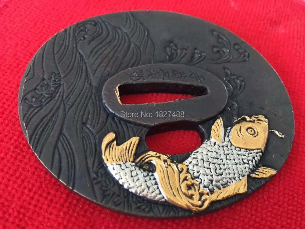 Japan samurai sword accessories Copper Katana tsuba W/ Fish Design