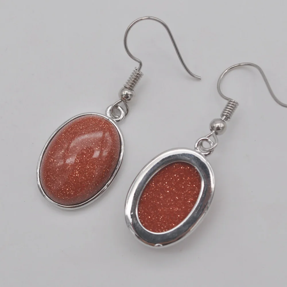 Golden Sandstone Stone Oval Beads GEM Earrings Jewelry T243