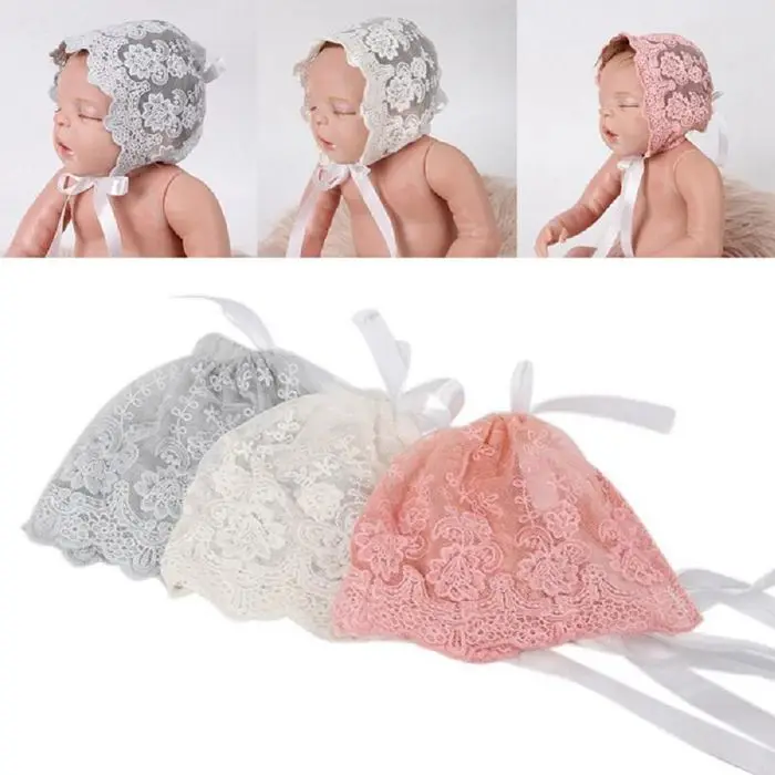 Yundfly Newborn Cotton Blend Hat Caps Spring Summer Kids Photography Props Children Lace Flower Turban Caps