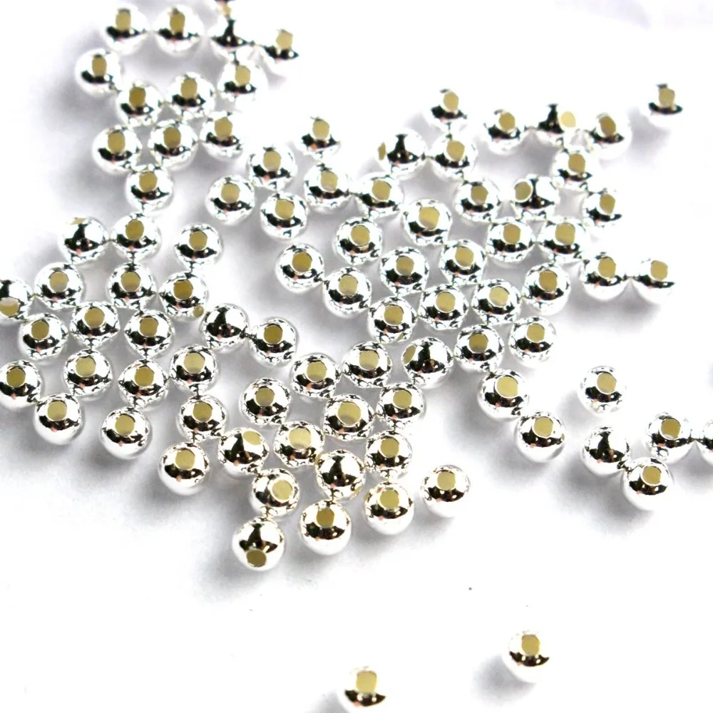 50pcs 3mm Real Genuine 925 Sterling Silver Round Ball Spacer Beads for DIY Bracelet Necklace Earring Jewelry Making Supplies