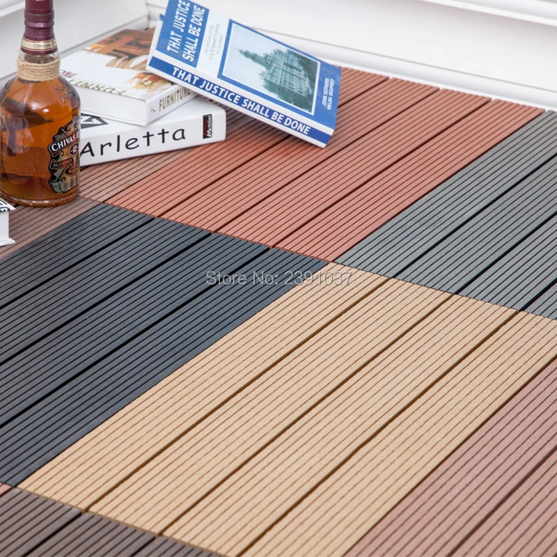 Non-Slip Courtyard Outdoor Floor, Moisture-Proof Wood Plastic Composite Board for Garden,Terrace,Size, 30x60cm, 6 Pcs per Pack