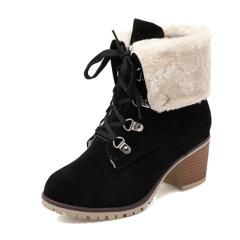 ASUMER Drop shipping 2021 New women boots square heel winter plush warm winter snow boots lace up pu leather ankle boots shoes