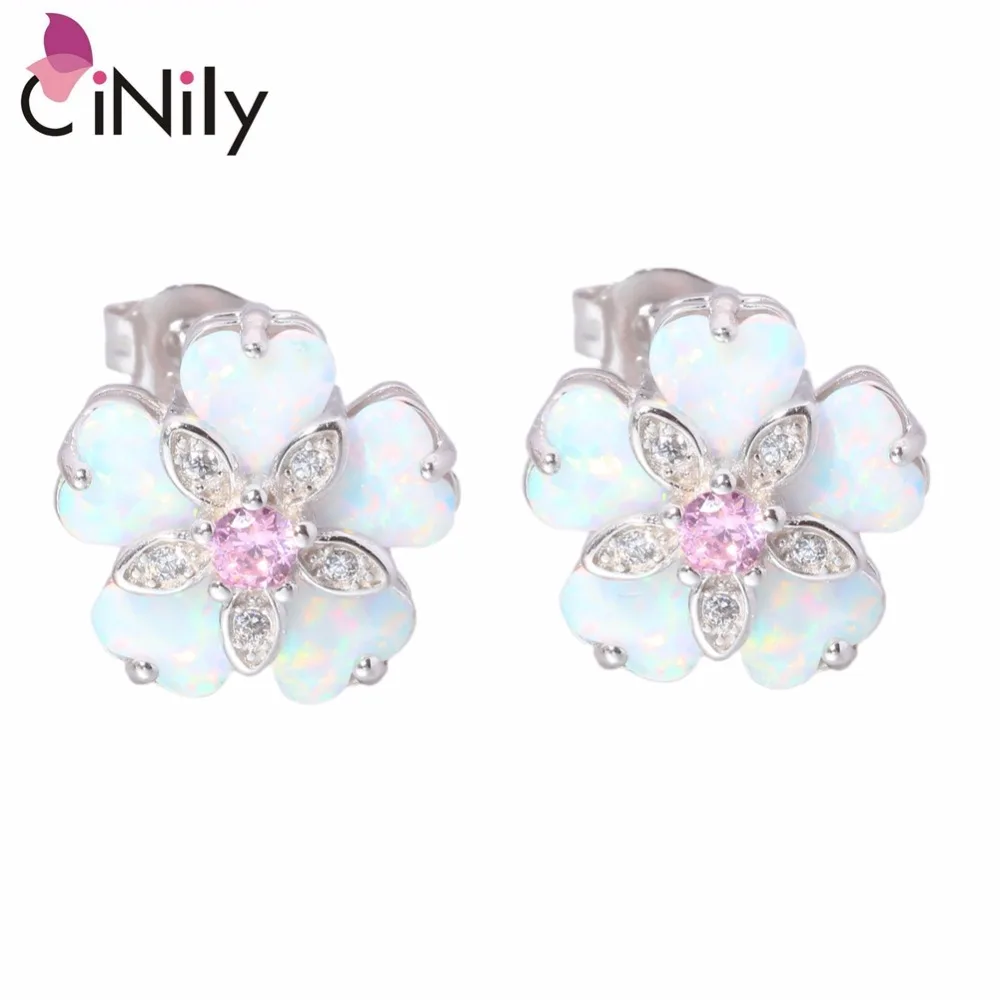 

CiNily Created White Fire Opal Pink Zircon Cubic Zirconia .925 Sterling Silver Wholesale for Women Jewelry Stud Earrings SE012