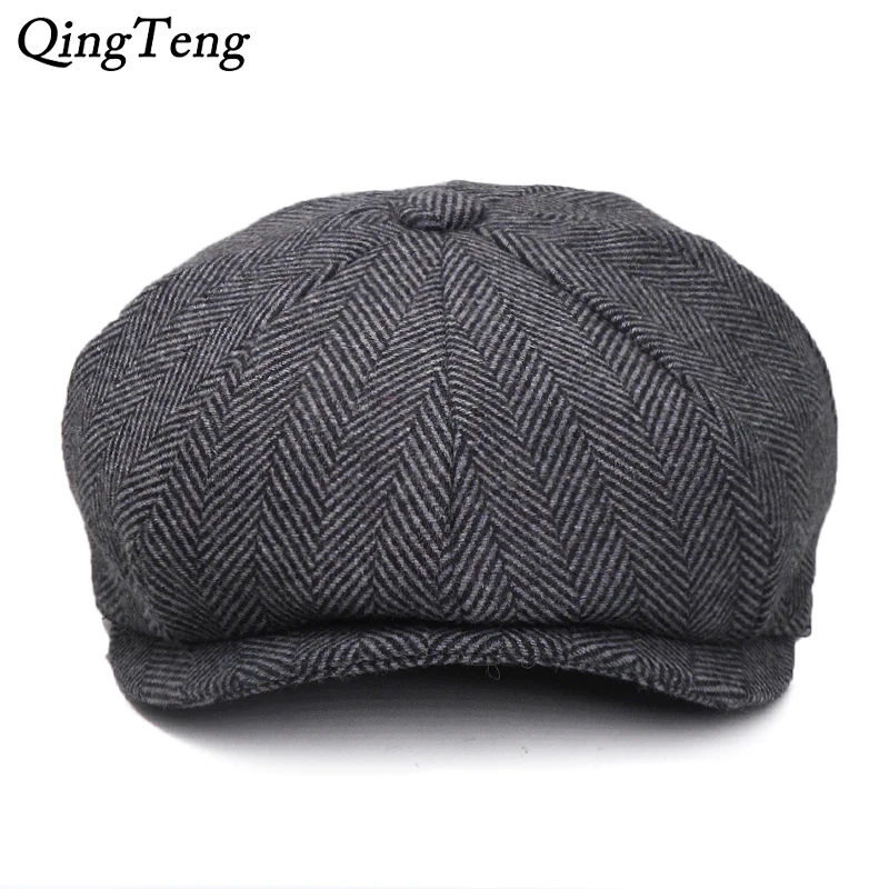 Plus Size Peaky Blinders Men Berets Hat Autumn New Vintage Herringbone Octagon Cap Women\'S Casual Pumpkin Hat Gatsby Flat Beret