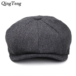 Plus Size Peaky Blinders Men Berets Hat Autumn New Vintage Herringbone Octagon Cap Women'S Casual Pumpkin Hat Gatsby Flat Beret