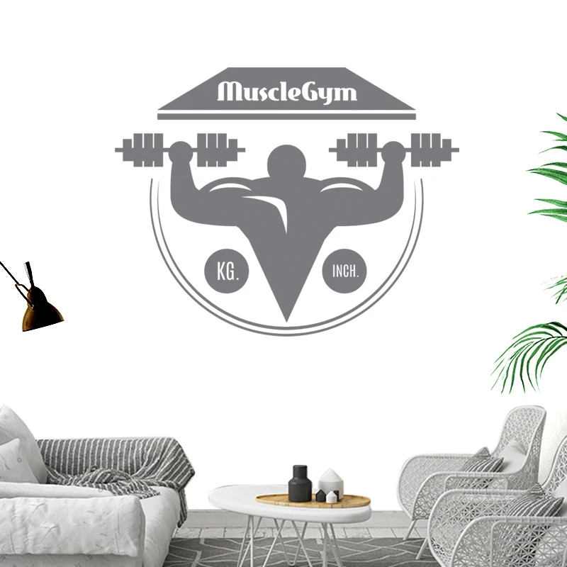 Fitness Club Decal Gym Sticker Body-building Dumbbell Posters Vinyl Wall Decals Pegatina Decor Mural Gym Sticker 038